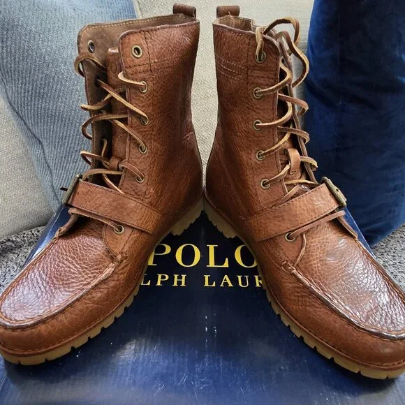 Polo Ralph Lauren Brown Leather Lace-Up Harness Combat Boots Men\'s Size 8D Polo by Ralph Lauren Regiment Men main image 2
